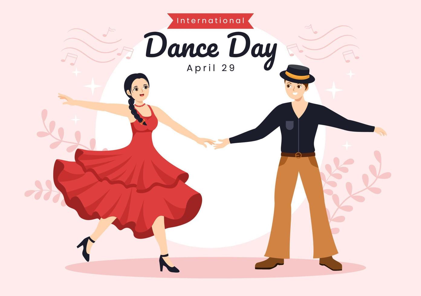 internationale tanztagesillustration mit professionellem tanzpaar oder single in flacher karikaturhand gezeichnet für landingpage-vorlagen vektor