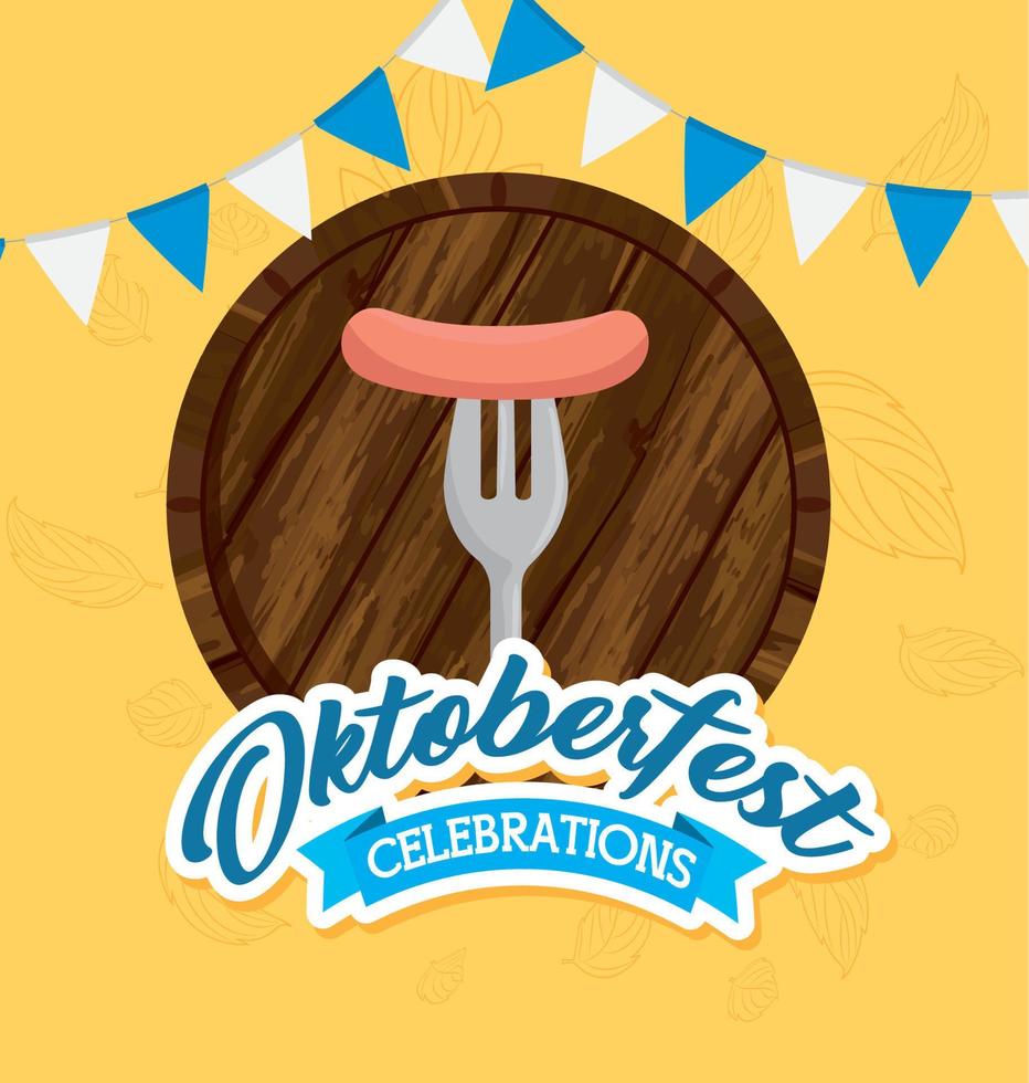 oktoberfestwurst auf gabel im fassvektordesign vektor