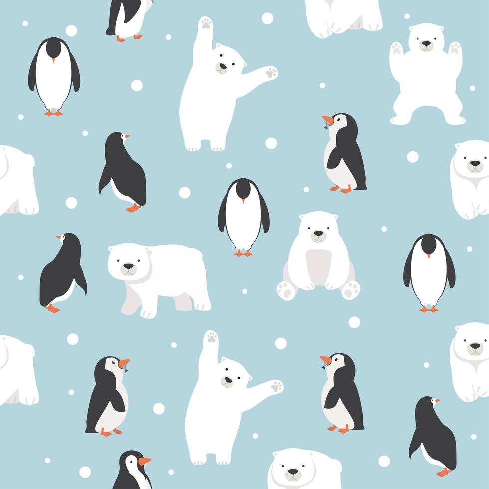 isbjörnar med pingviner saklöst mönster vektor