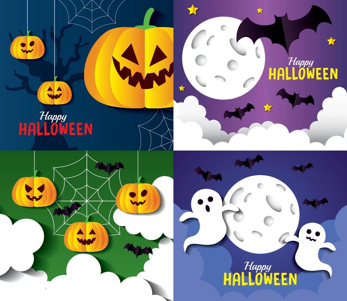 halloween tecknade serier i ramar uppsättning vektor design