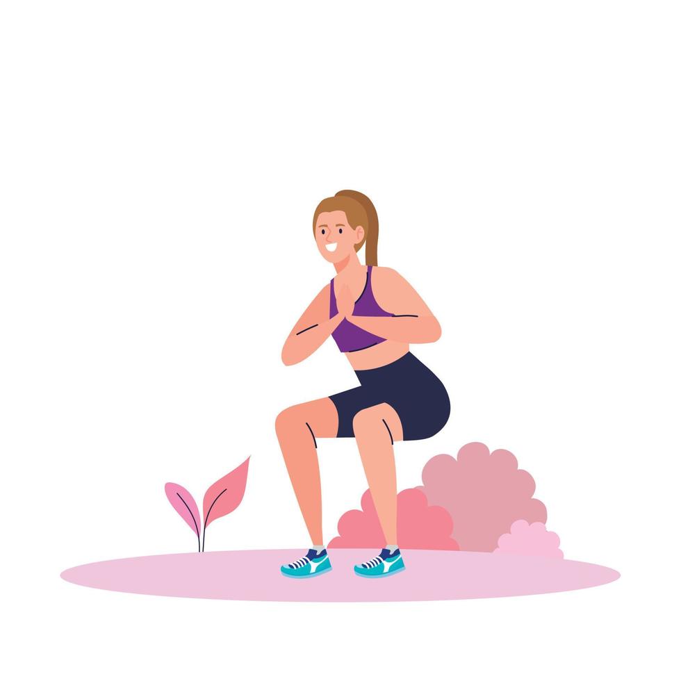 kvinna gör squats utomhus, sport rekreation övning vektor