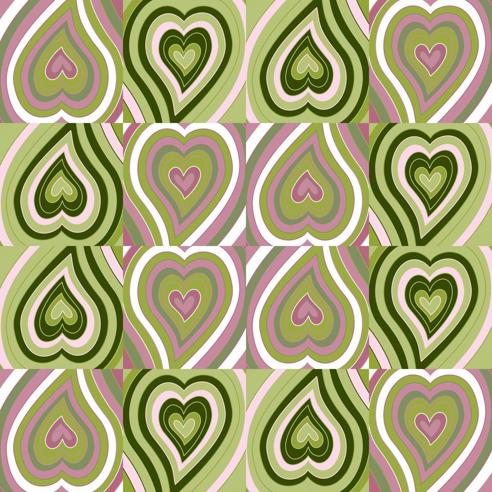 nahtloses muster des weinleseherz-mosaiks. Hippie-Retro-Stil. 14. Februar Hintergrundbild. valentinstag hintergrund. vektor