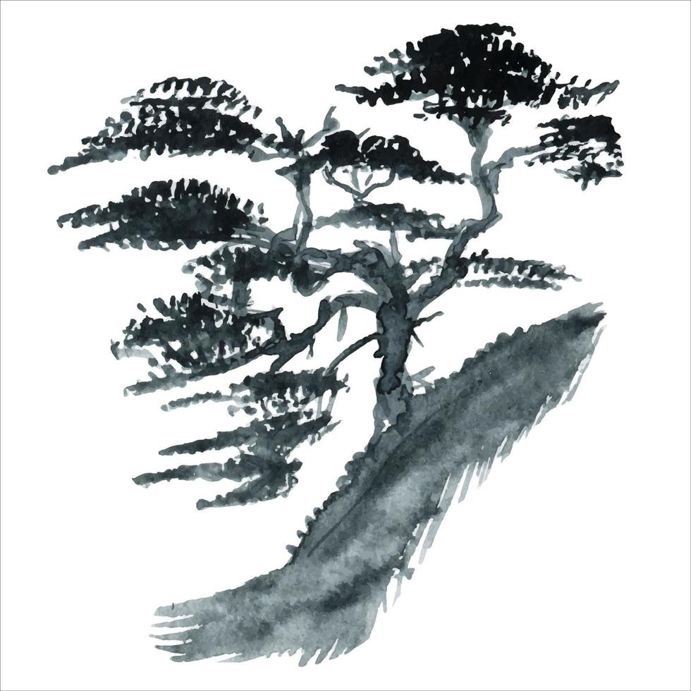 träd växter av Japan, vattenfärg illustration. asiatisk stil för tryckning.traditionell trädgård av Japan, vattenfärg hand målad illustration. vektor