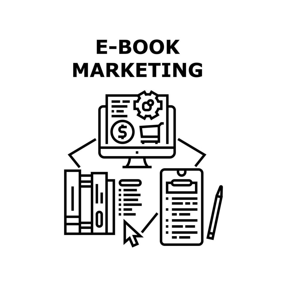 E-Book-Marketing-Vektorkonzept schwarze Illustration vektor