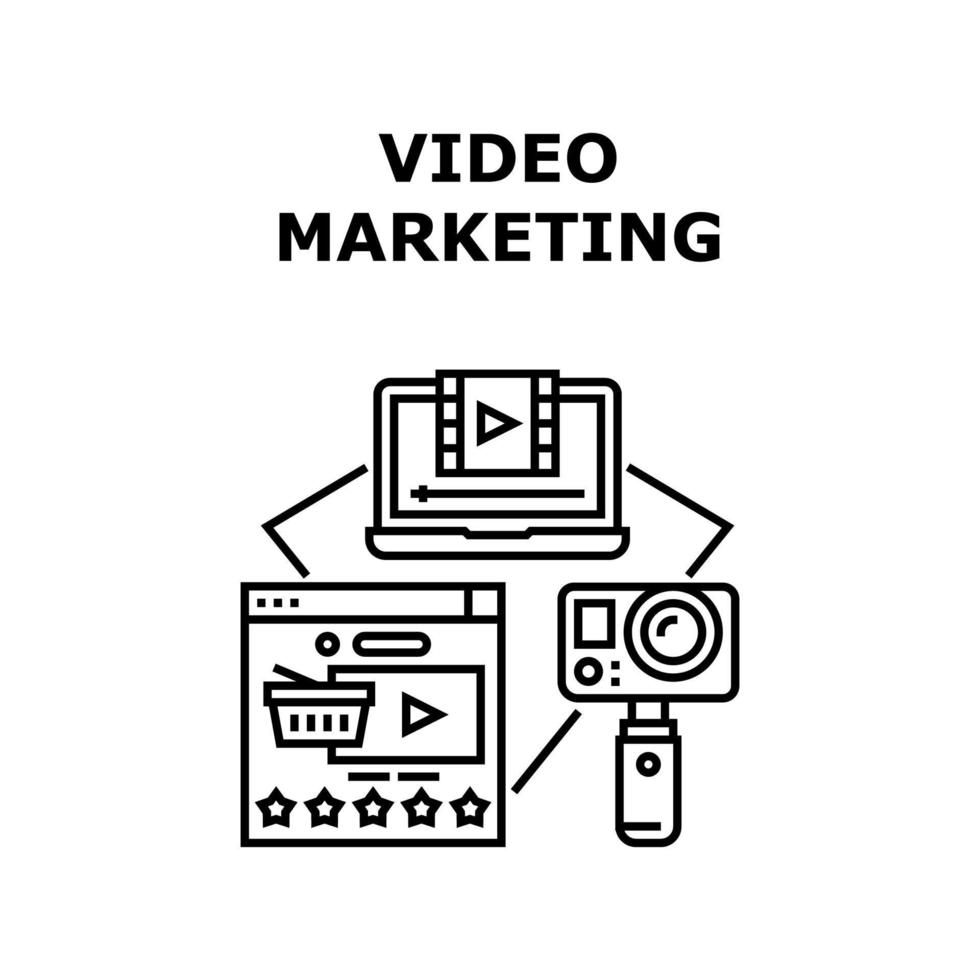 Videomarketing-Vektorkonzept schwarze Illustration vektor