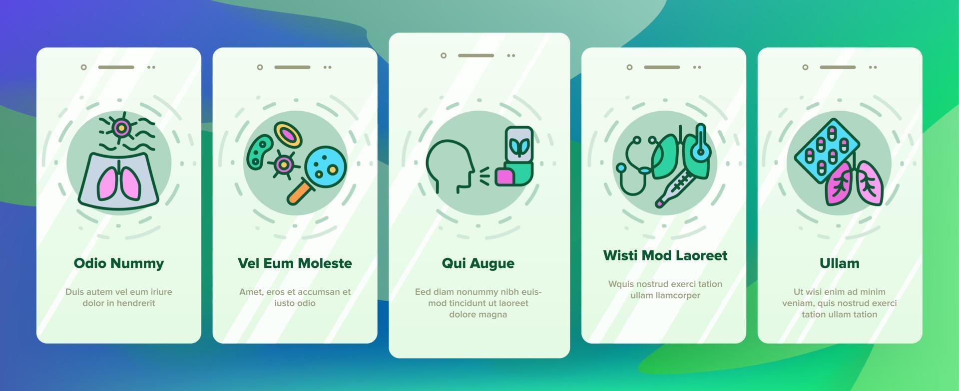 Bronchitis, allergische Asthmasymptome, Vektor beim Onboarding auf der Seite der mobilen App