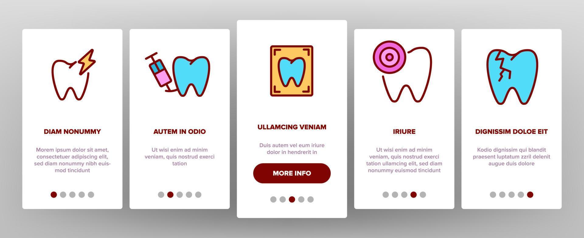 Onboarding-Symbole für Zahnschmerzen setzen Vektor