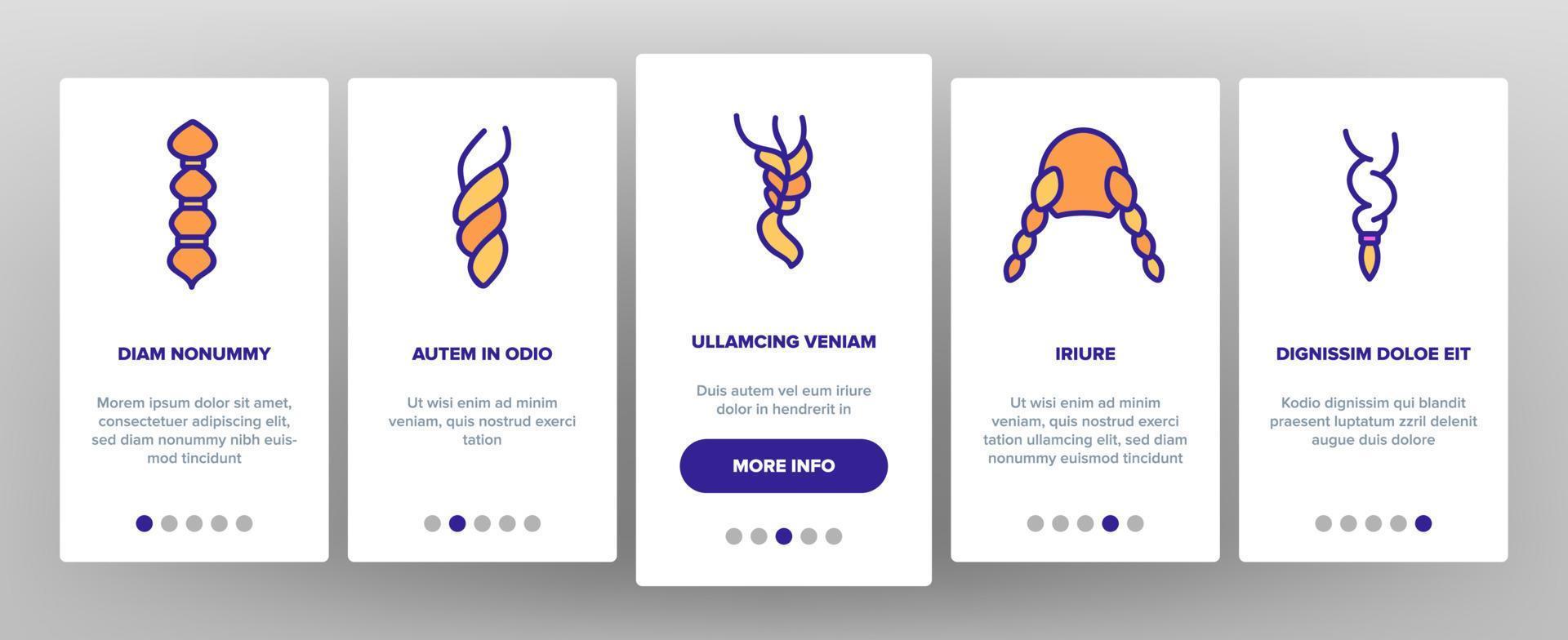 Zopfbrotfrisuren Onboarding-Symbole setzen Vektor