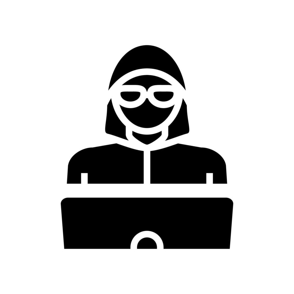 Hacker-Arbeit bei Laptop-Glyphen-Symbol-Vektorillustration vektor