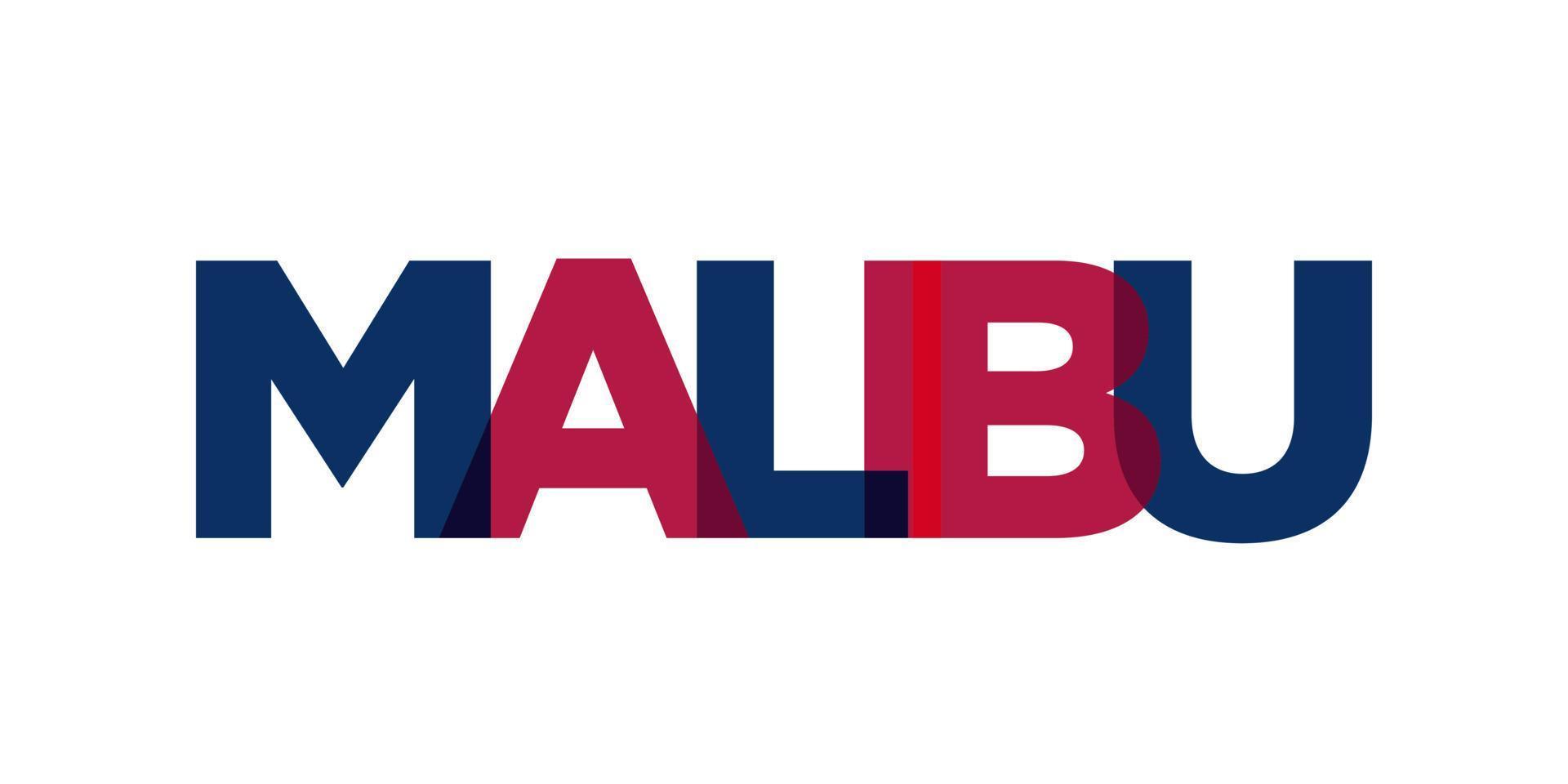malibu, Kalifornien, USA typografi slogan design. Amerika logotyp med grafisk stad text för skriva ut och webb. vektor