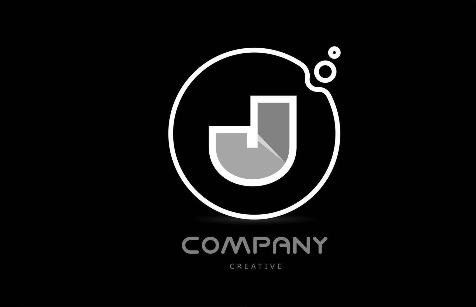svart och vit j geometrisk alfabet brev logotyp ikon med cirkel. kreativ mall för företag och företag vektor