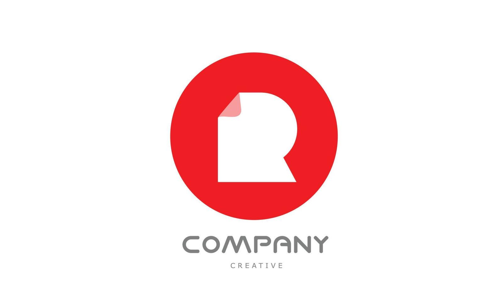 r geometrisk alfabet brev logotyp ikon design med vikta hörn och röd cirkel vektor