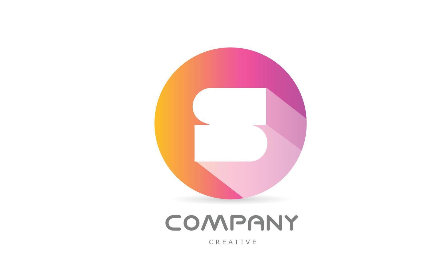 rosa gul s alfabet brev logotyp ikon med lång skugga. kreativ mall för företag eller företag med cirkel vektor