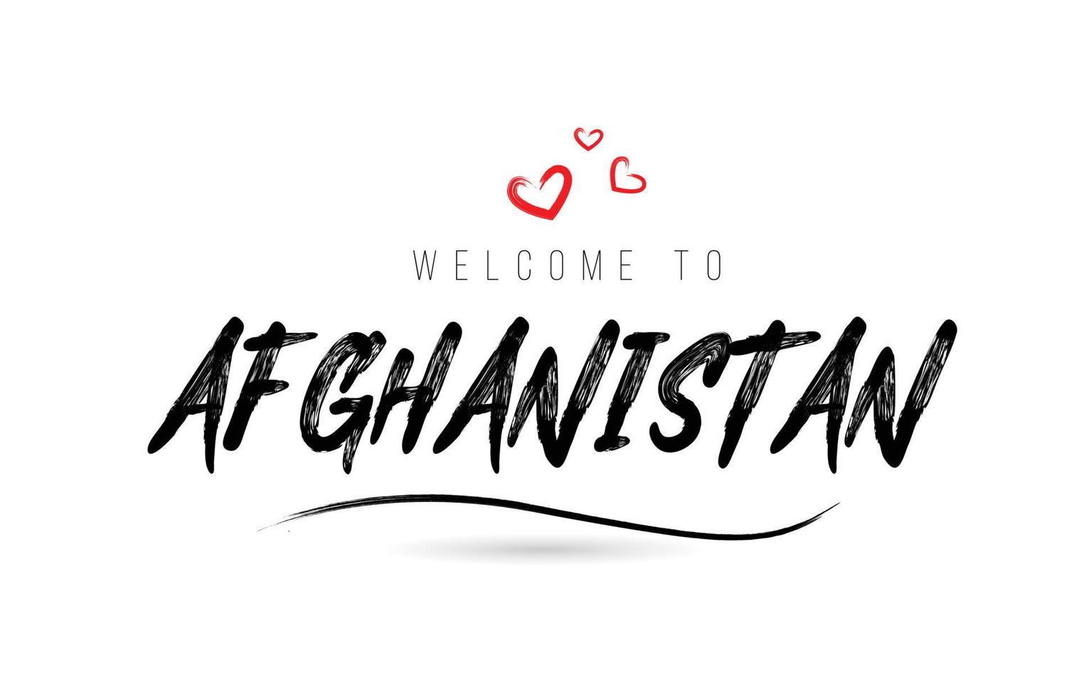 Välkommen till afghanistan Land text typografi med röd kärlek hjärta och svart namn vektor