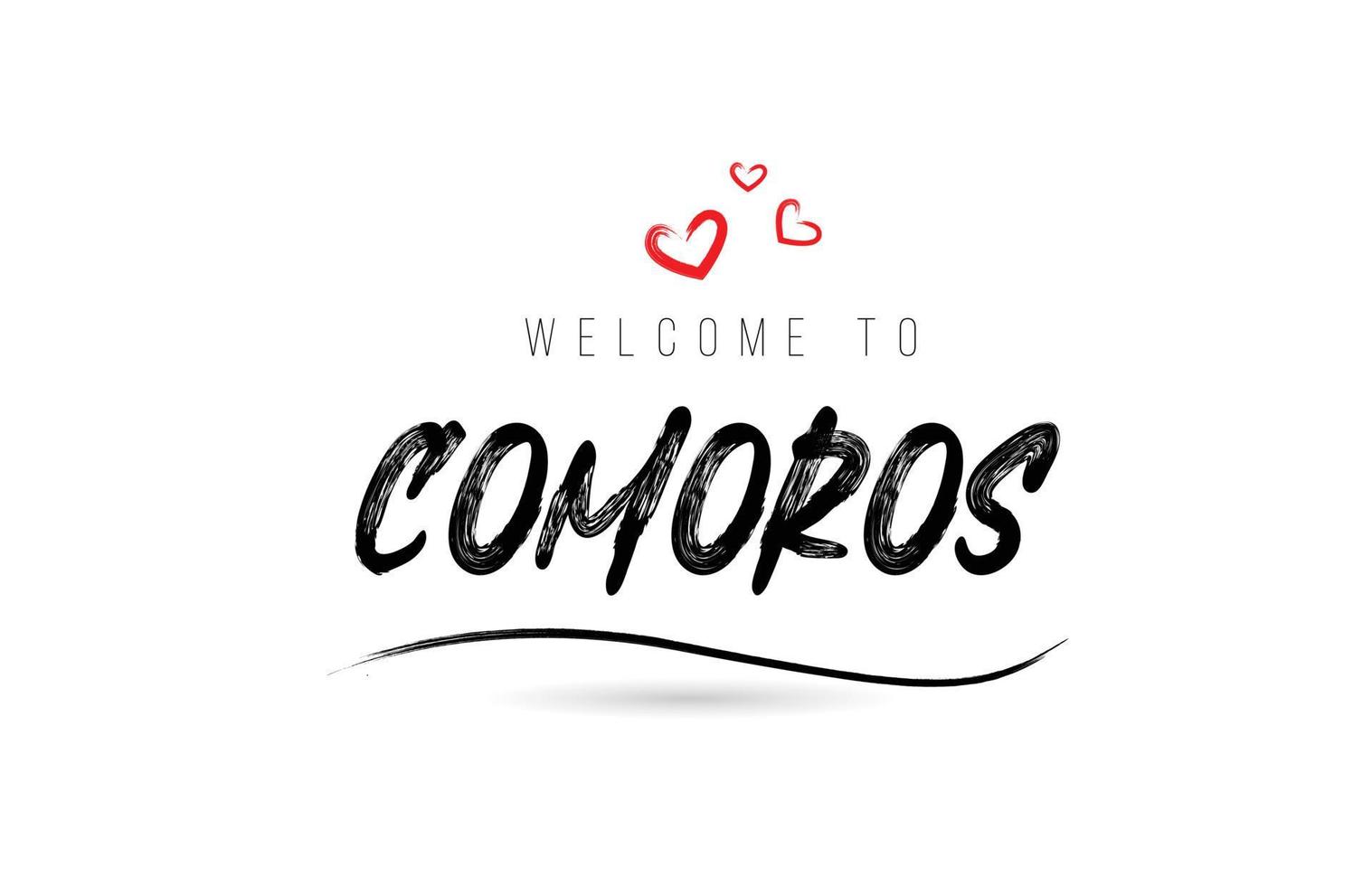Willkommen in der Landtexttypografie der Komoren mit rotem Liebesherz und schwarzem Namen vektor