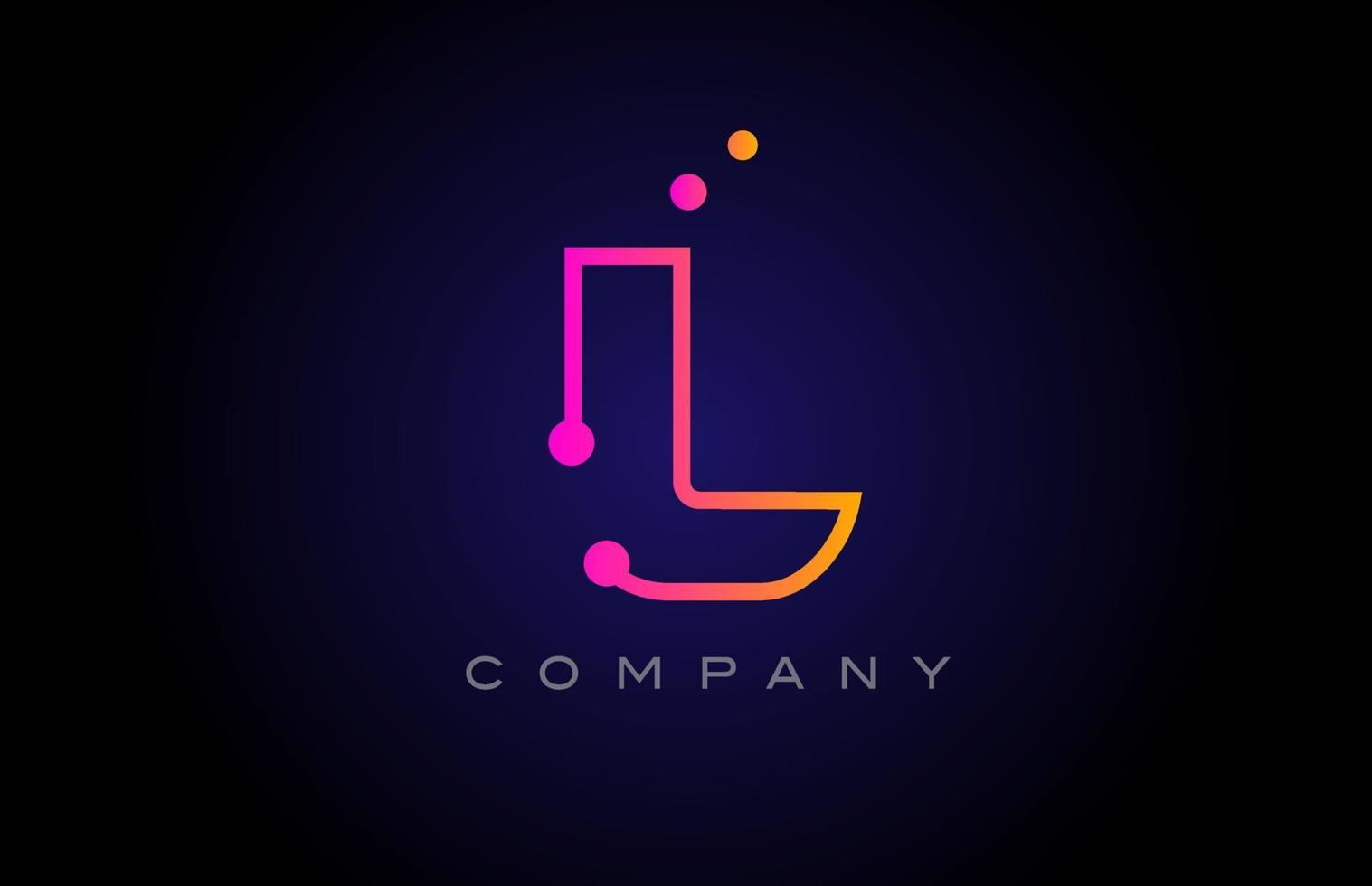 l Punktlinie Alphabet Buchstaben Logo Icon Design. kreative vorlage für unternehmen und unternehmen in rosa gelber farbe vektor