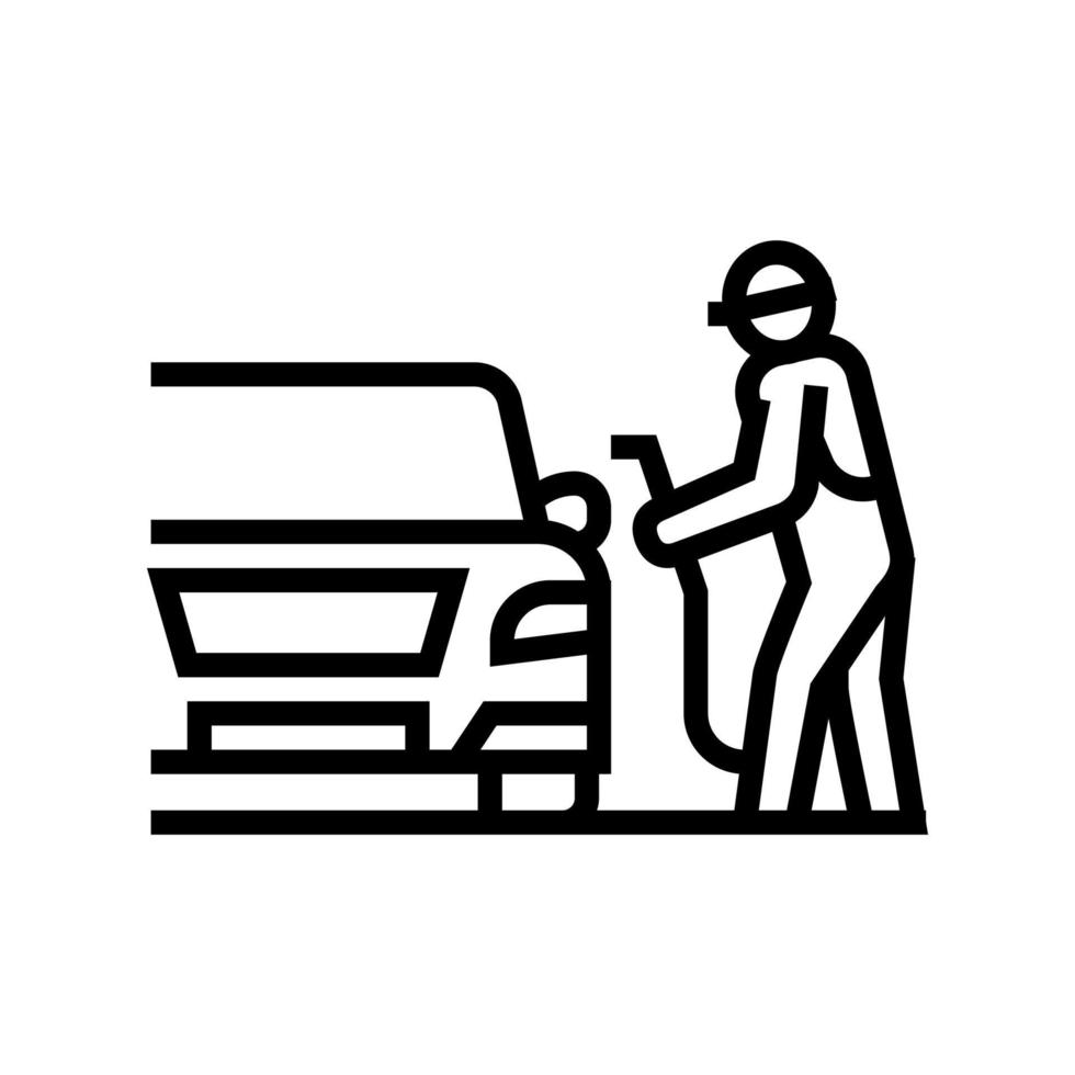 tanken auto auf tankstelle linie symbol vektor illustration