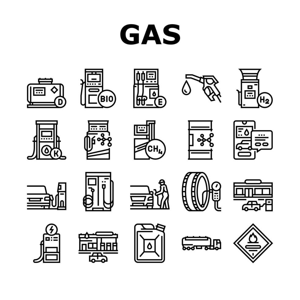 gas station tankning Utrustning ikoner uppsättning vektor