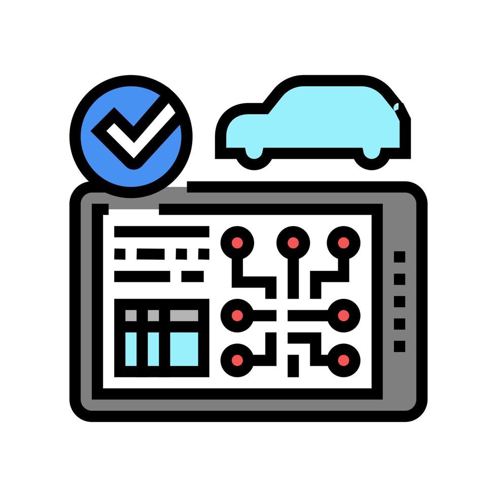 Testen des Computerelektroniksystems Autofarbe Symbol Vektor Illustration