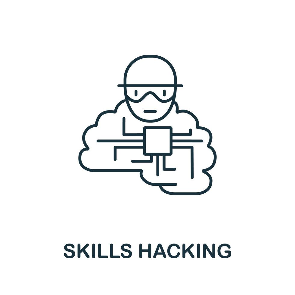 Skills-Hacking-Symbol aus der Machine-Learning-Sammlung. Hacking-Symbol für einfache Linienfähigkeiten für Vorlagen, Webdesign und Infografiken vektor