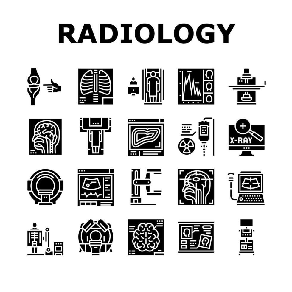 Sammlungsikonen der Radiologieausrüstung stellten Vektorillustration ein vektor