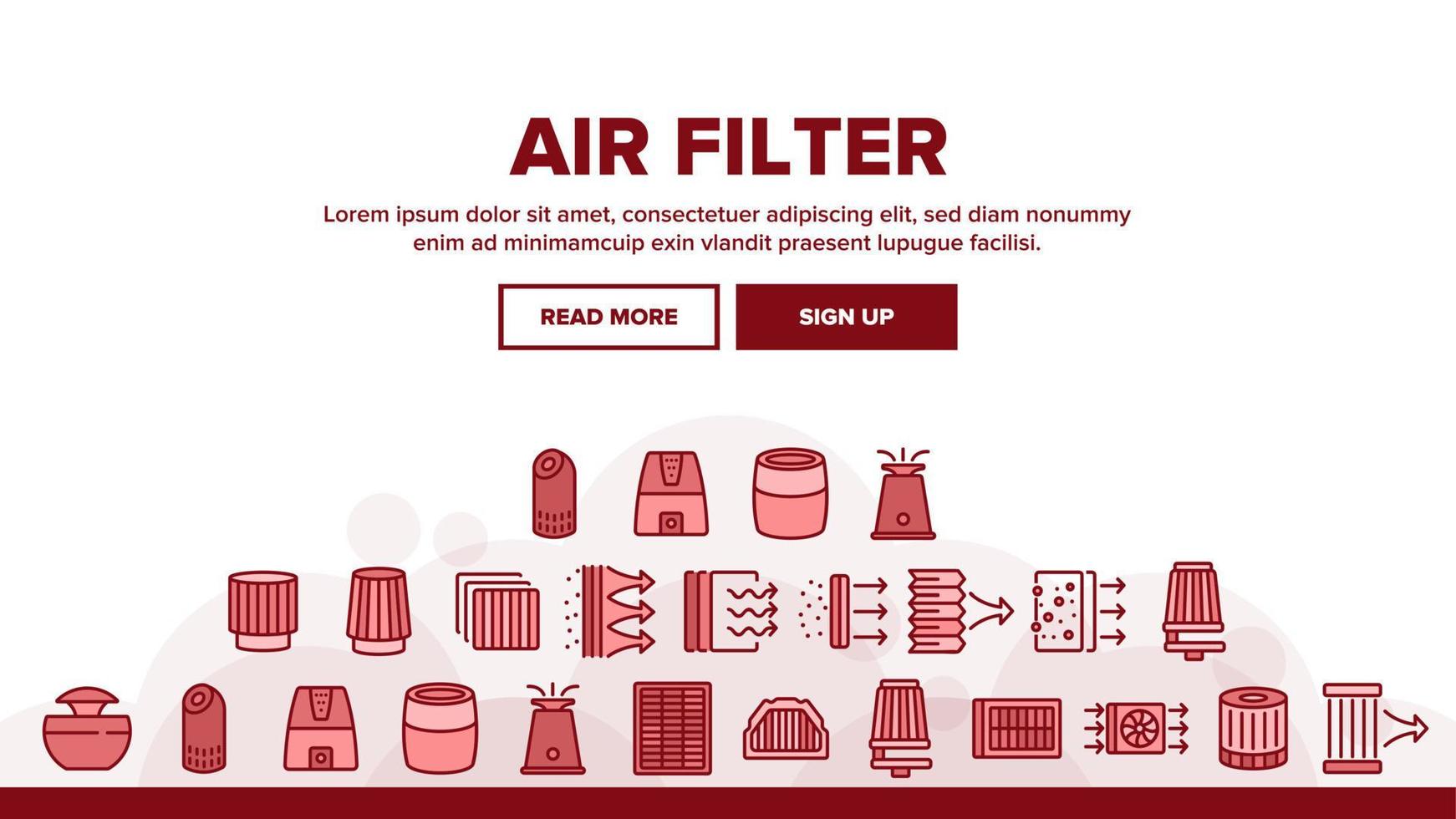 Luftfilter und Airflow Landing Header Vektor