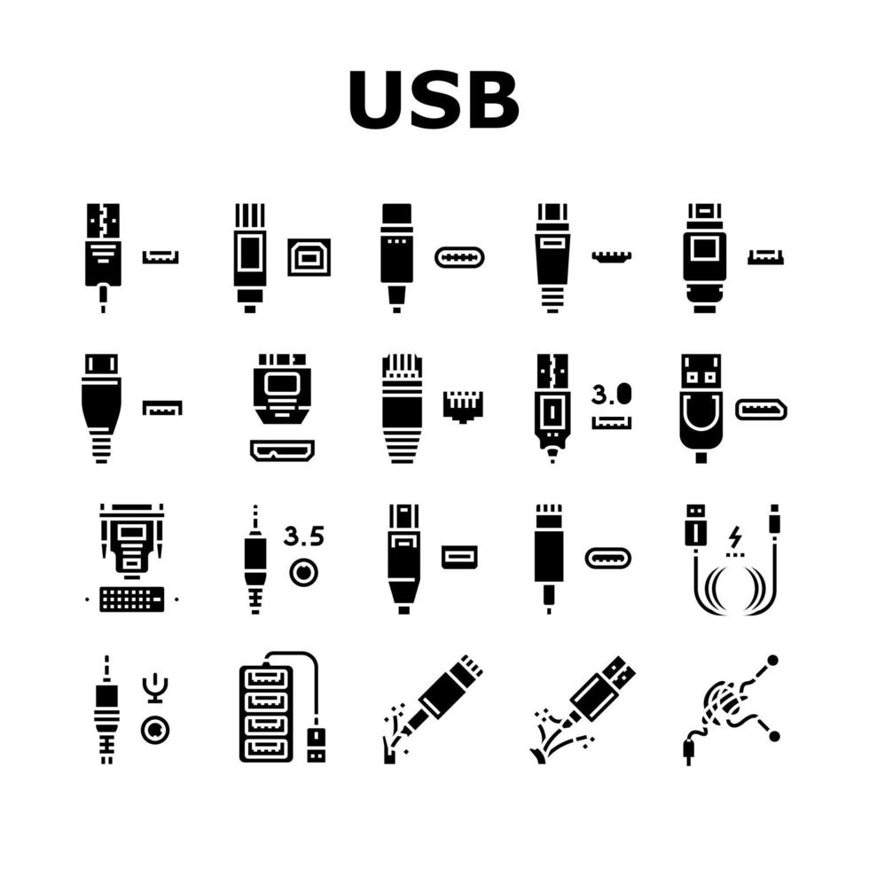 Usb-Kabel und Port-Käufe Symbole setzen Vektor