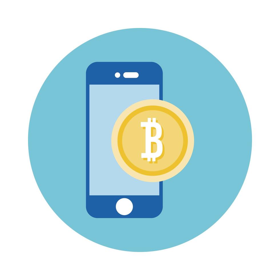 Smartphone mit Bitcoin-Block-Stilikone vektor