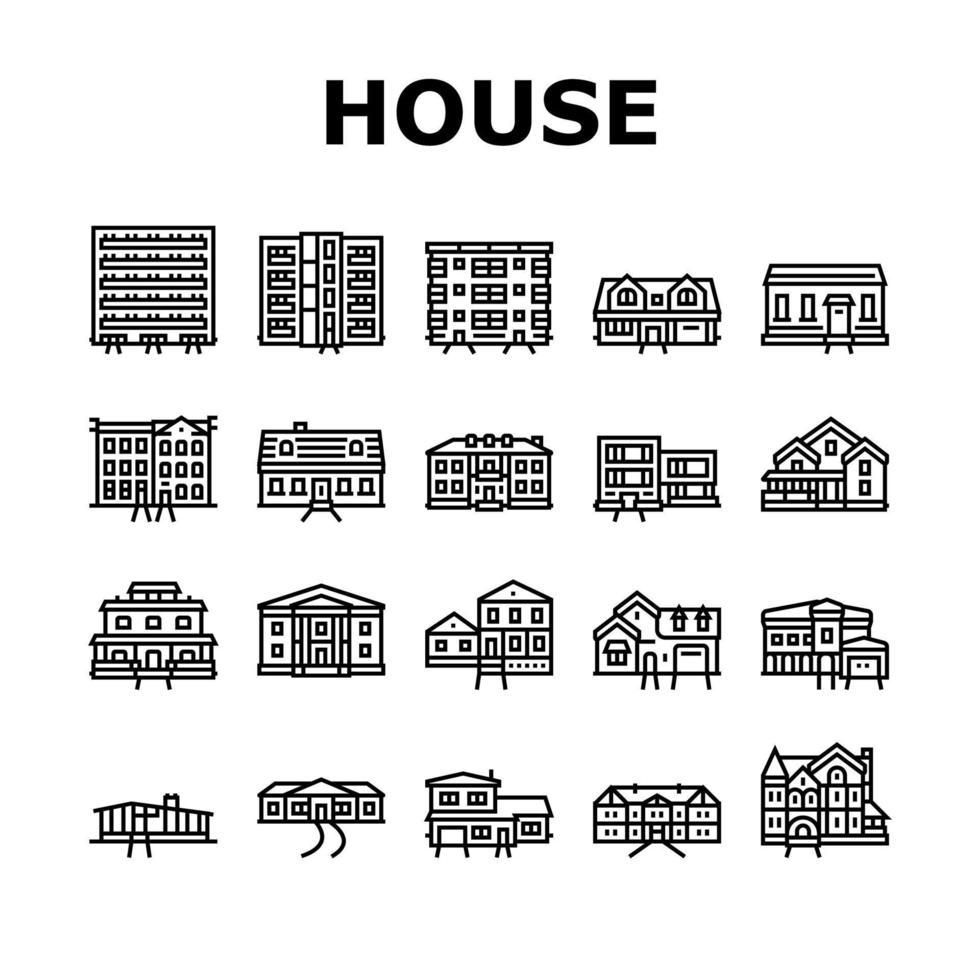 Haus architektonische Exterieur-Icons Set Vektor