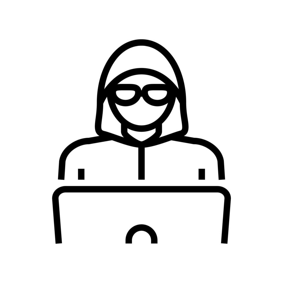 Hacker-Arbeit an der Laptop-Liniensymbol-Vektorillustration vektor