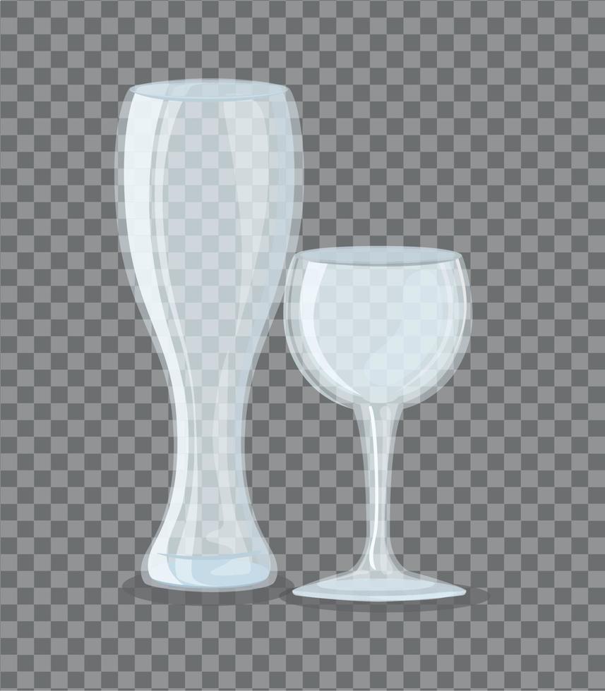 modell, transparente gläser leer, glas pilsner und tasse wein vektor