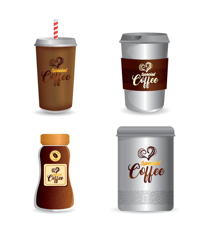 branding attrapp kaffe affär, företags- identitet mockup, flaskor och disponibel av särskild kaffe vektor