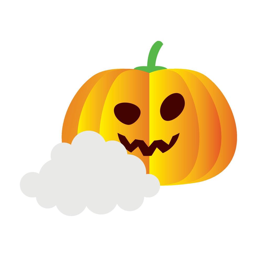 halloween-kürbiskarikatur mit wolkenvektordesign vektor