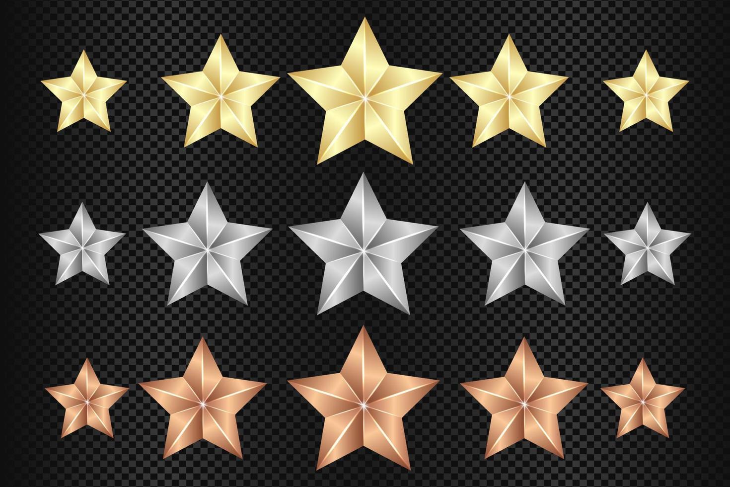 Stern aus Gold, Silber und Bronze. realistische Sterne. gesetzte vektorillustration der sternikone vektor