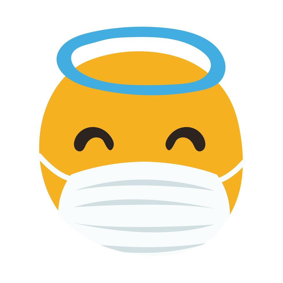 emoji ängel som bär medicinsk mask handdragstil vektor