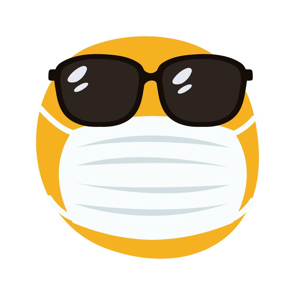 emoji som bär medicinsk mask och solglasögon handdragstil vektor