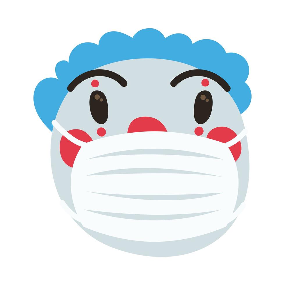 Clown Emoji trägt medizinische Maske Hand zeichnen Stil vektor