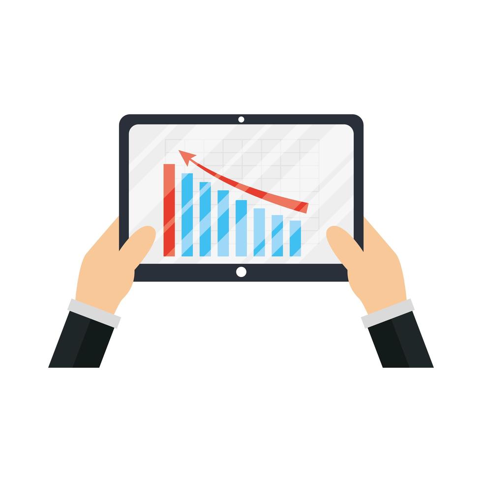 Hände halten Tablette mit Infografik des Balkendiagramm-Vektorentwurfs vektor