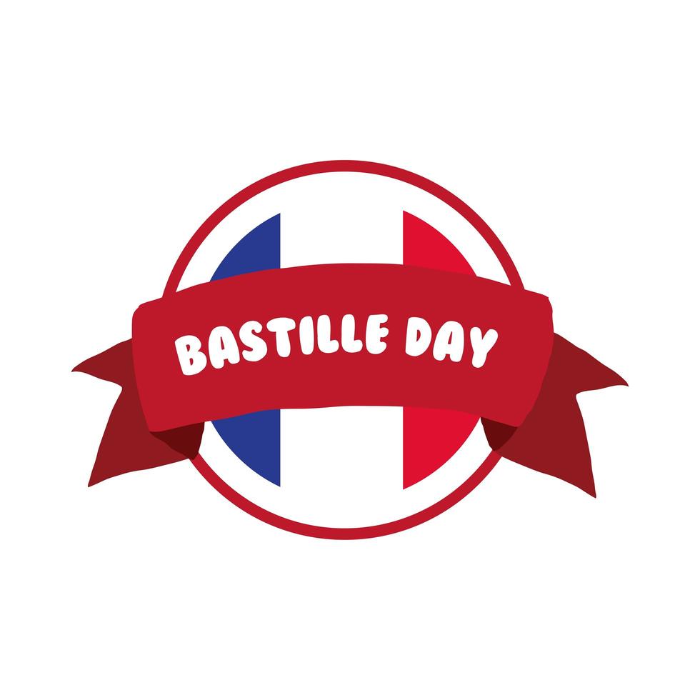 bastille dag bokstäver och band hand rita stil vektor