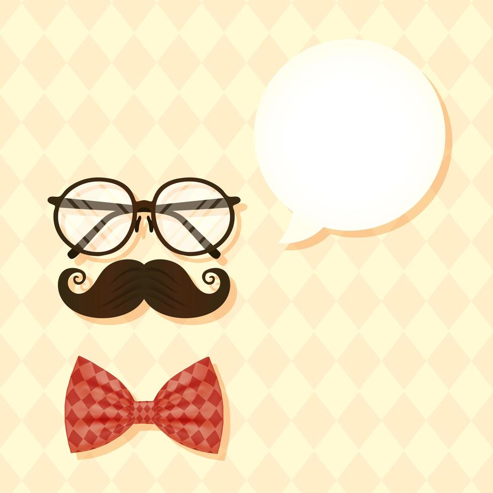Brille, Schnurrbart und Fliege und Blase für Vatertagsvektordesign vektor