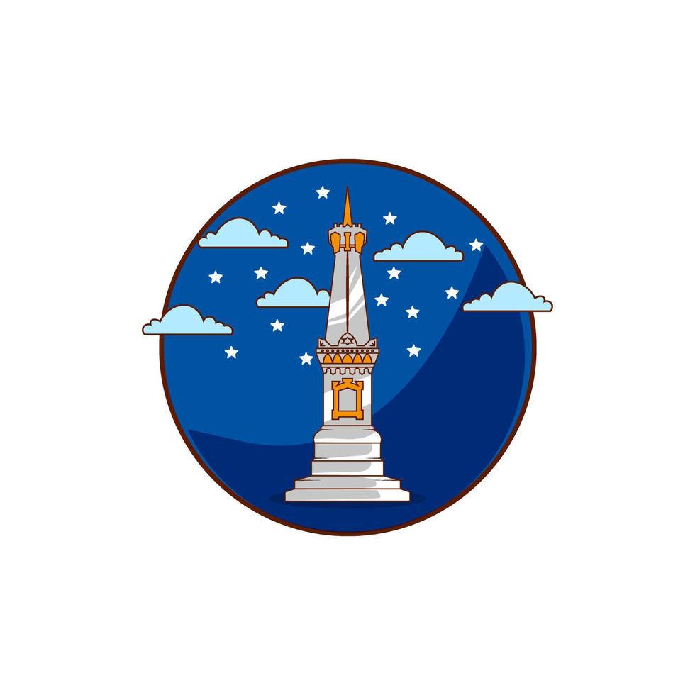 Premium-Vektor l tugu jogja gezeichnetes Logo-Denkmal. Cartoon-Nacht. vektor