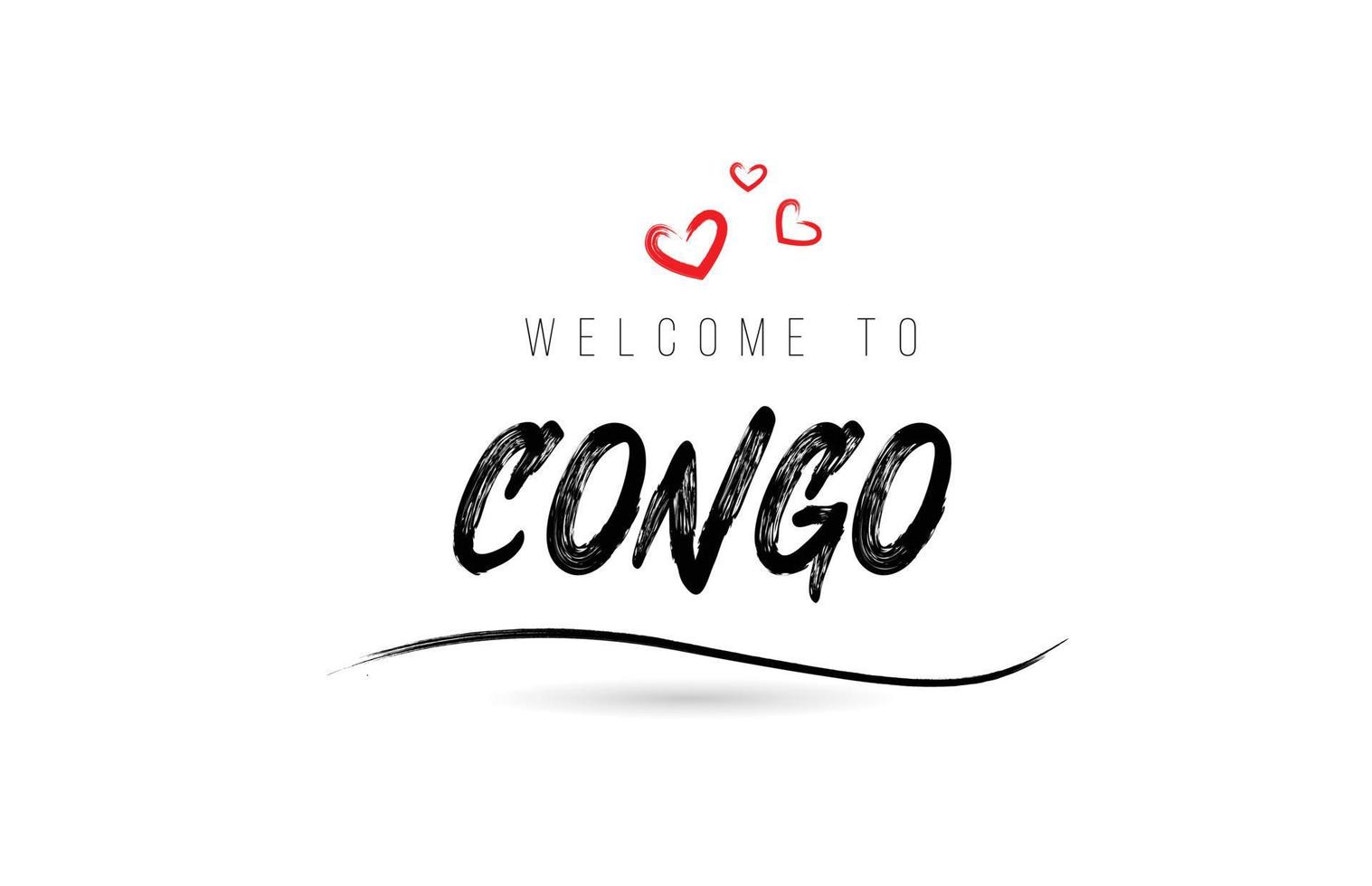 Välkommen till kongo Land text typografi med röd kärlek hjärta och svart namn vektor