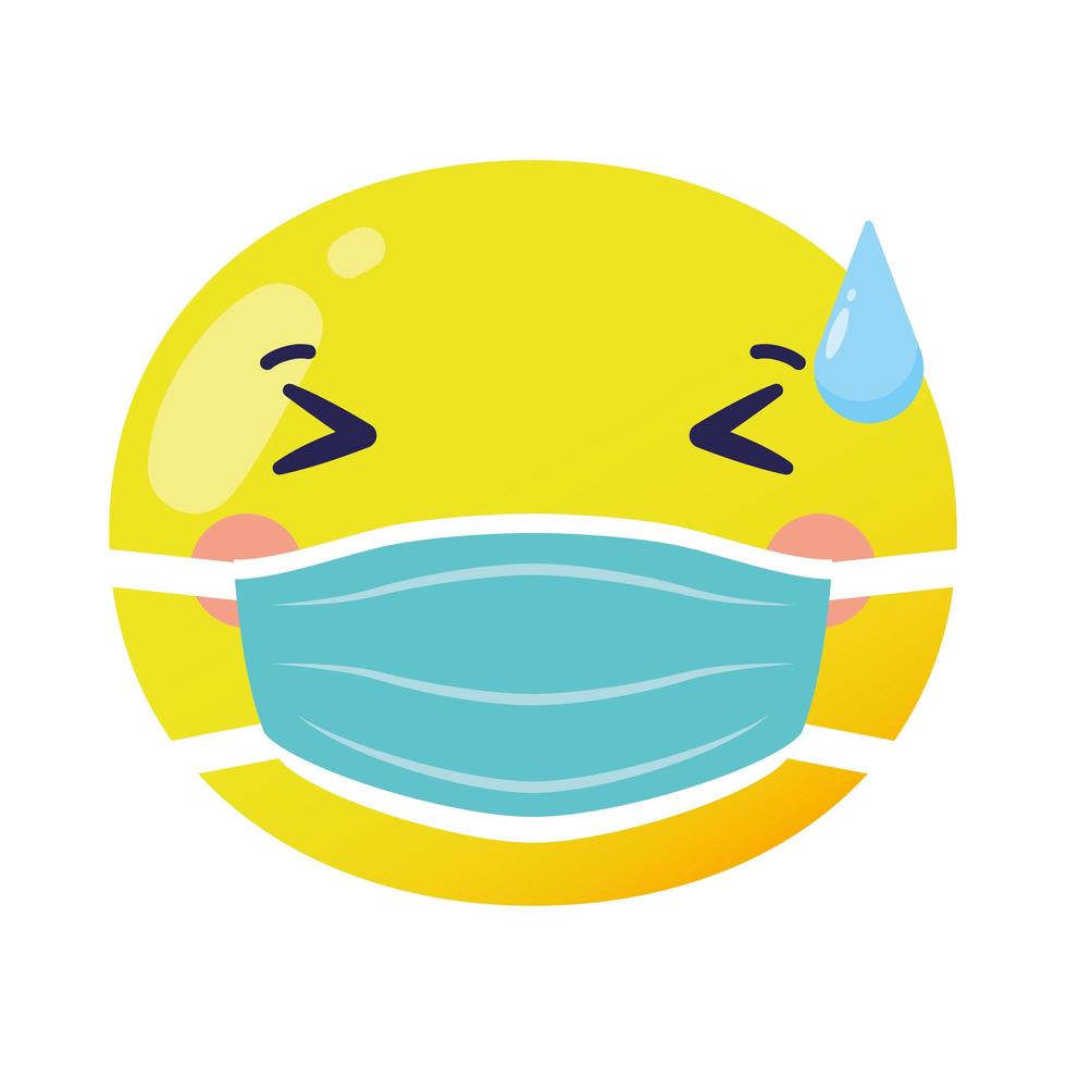emoji ansikte bär medicinsk mask platt stilikon vektor