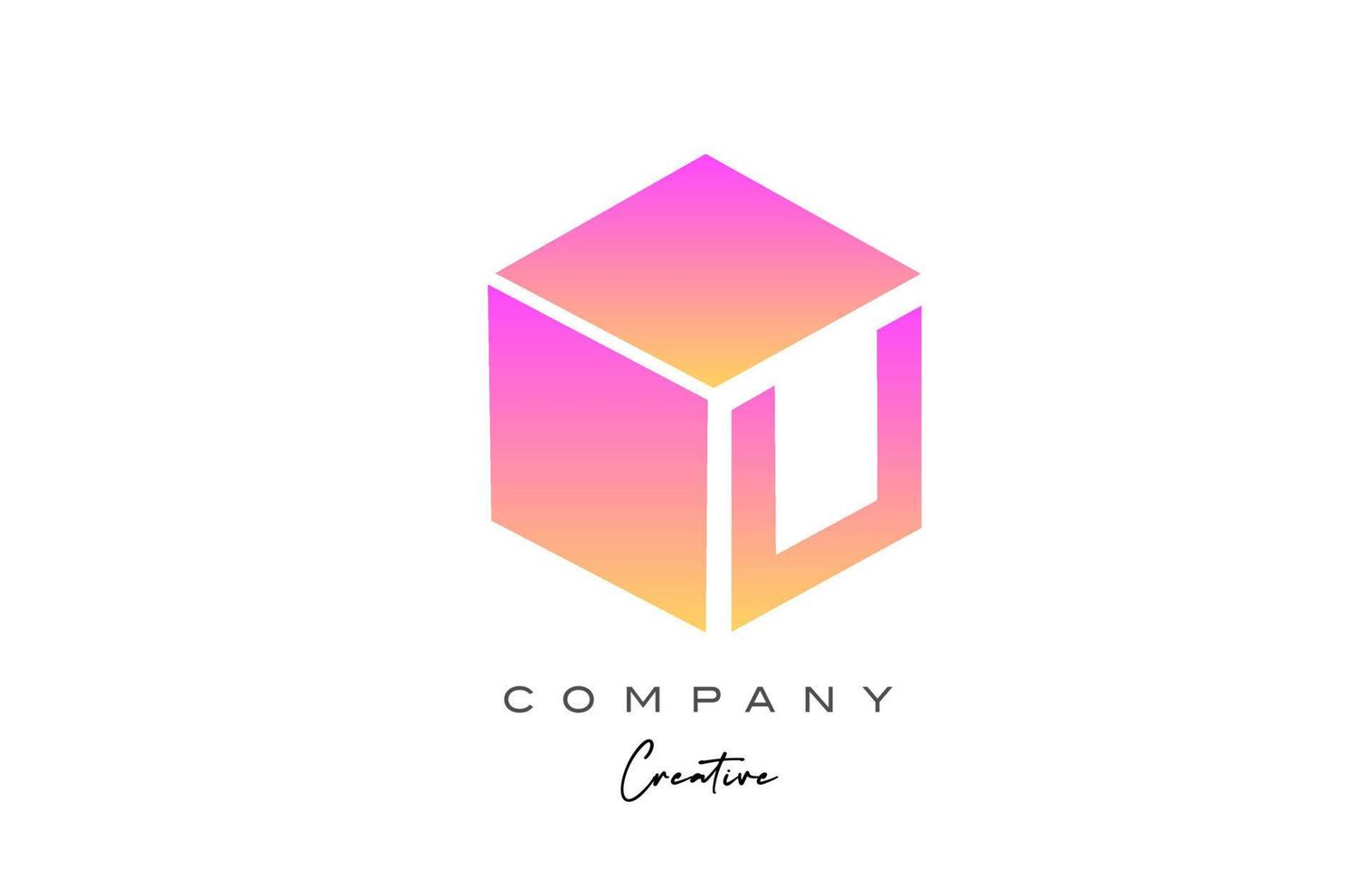 rosa gul u brev alfabet brev logotyp ikon design. kreativ kub design mall för företag och företag vektor