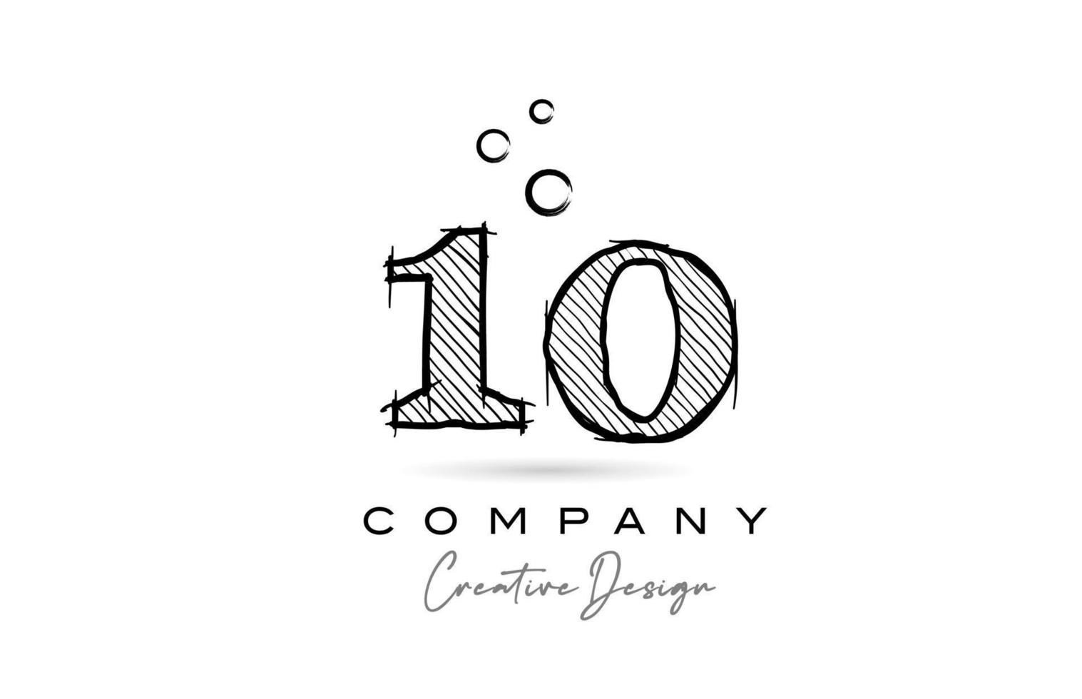 hand teckning siffra 10 logotyp ikon design för företag mall. kreativ logotyp i penna stil vektor