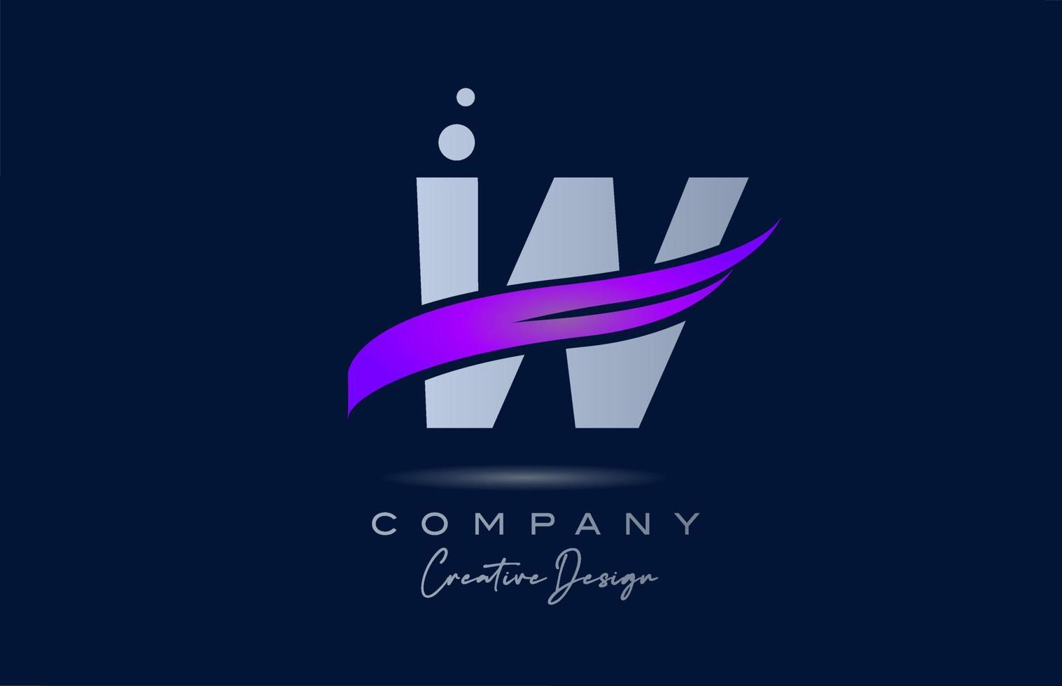 w lila Alphabet-Buchstaben-Logo-Symbol mit rosafarbenem Swoosh. kreative Vorlage für Unternehmen und Unternehmen vektor