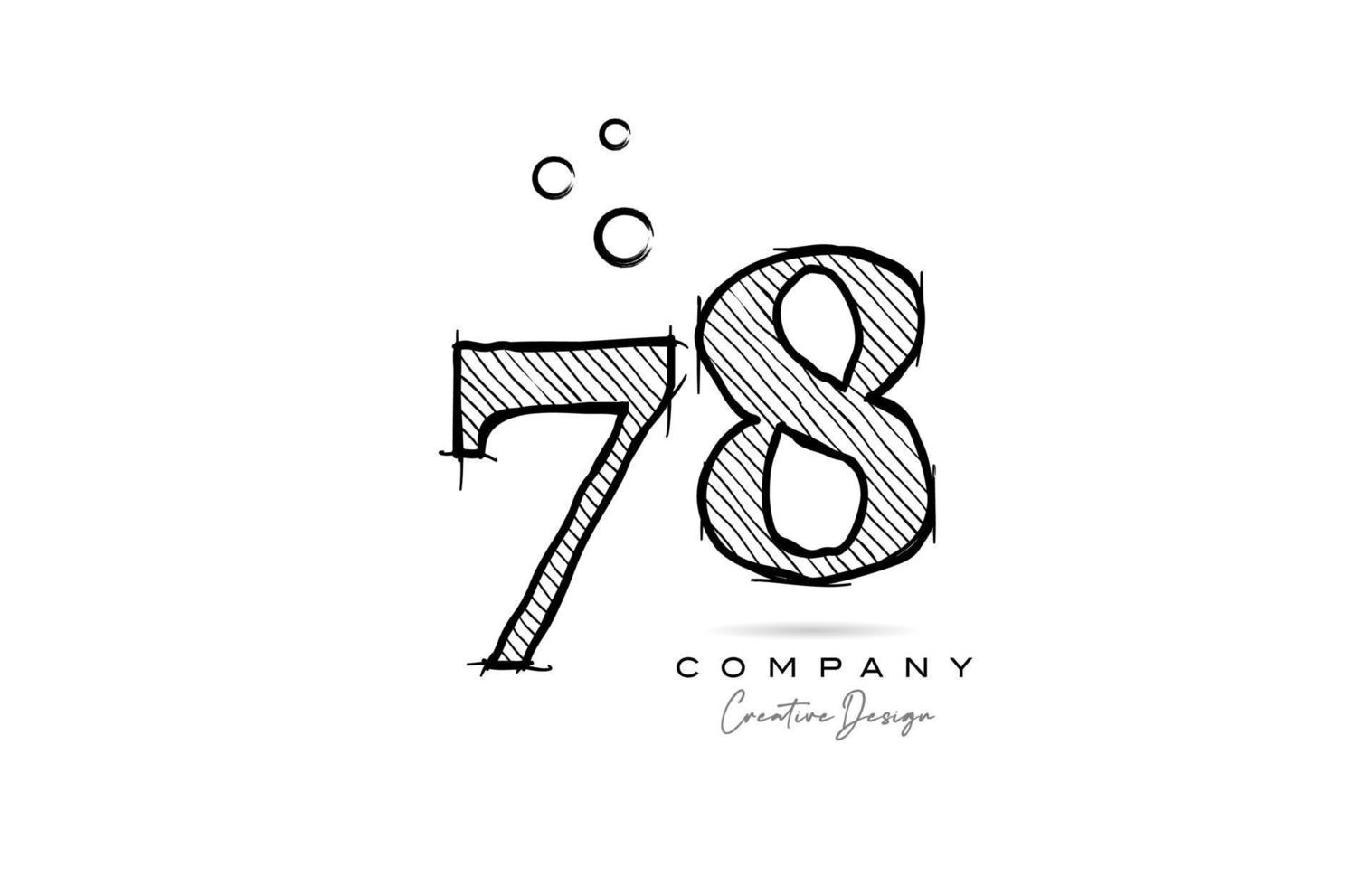 hand teckning siffra 78 logotyp ikon design för företag mall. kreativ logotyp i penna stil vektor
