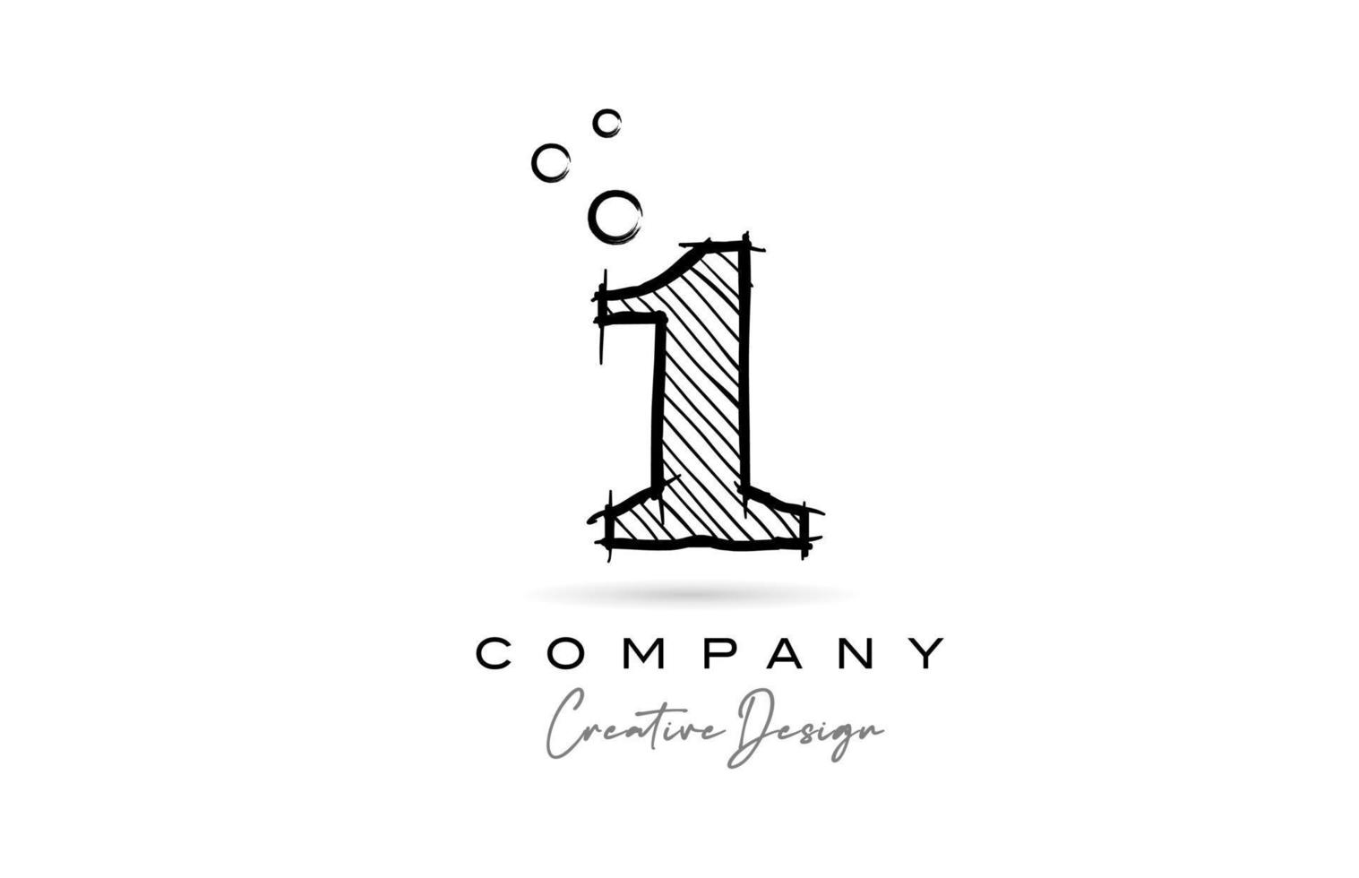 hand teckning siffra 1 logotyp ikon design för företag mall. kreativ logotyp i penna stil vektor