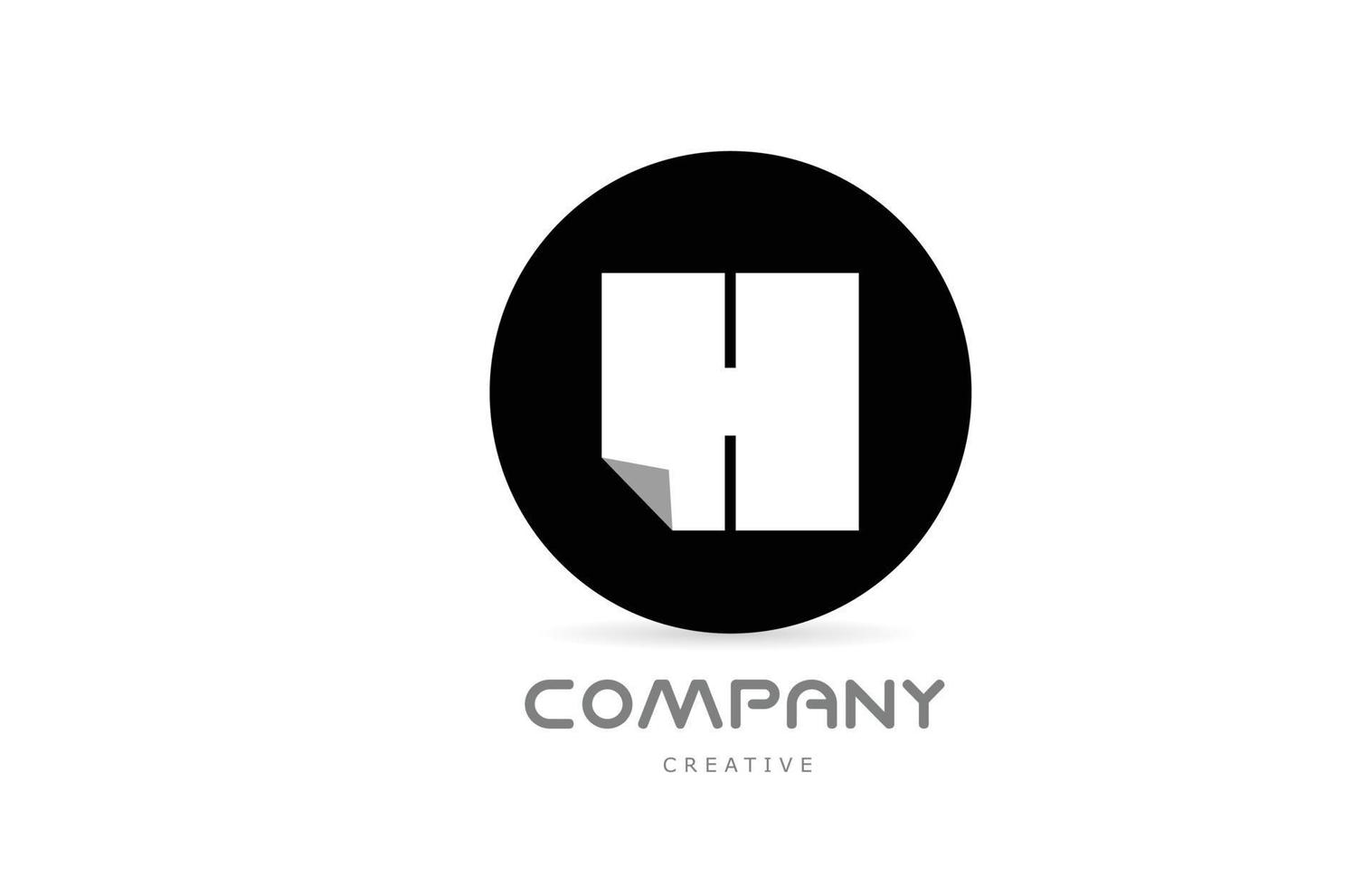 h svart och vit geometrisk alfabet brev logotyp ikon design med vikta hörn. mall design för företag vektor
