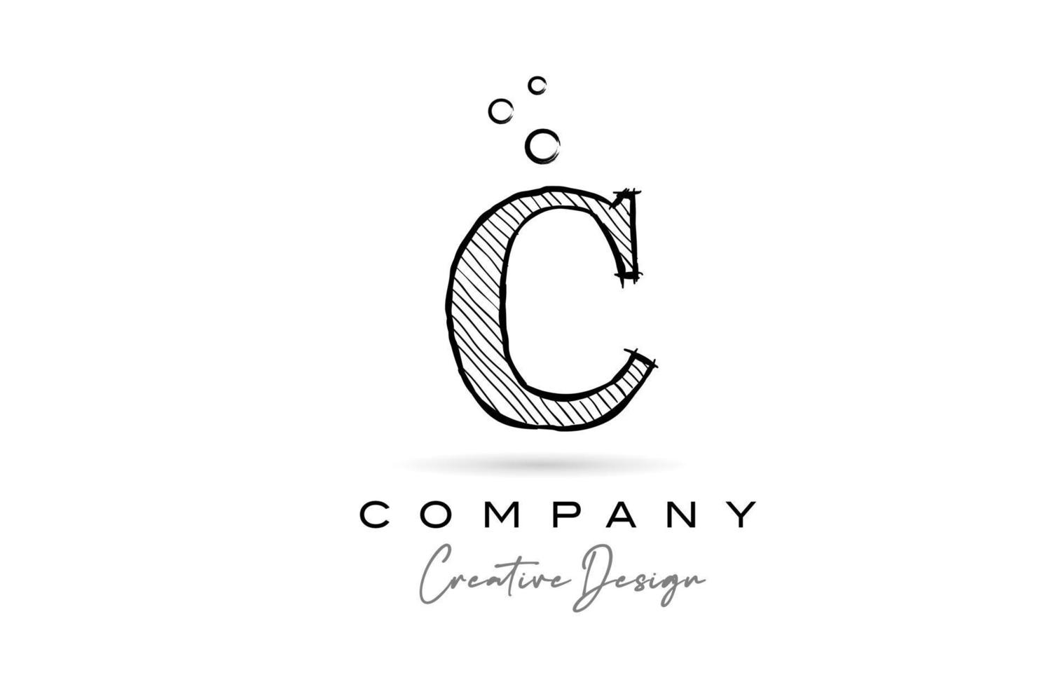 c svart vit alfabet brev logotyp ikon med tecknad stil. kreativ tecknad serie mall för företag och företag vektor